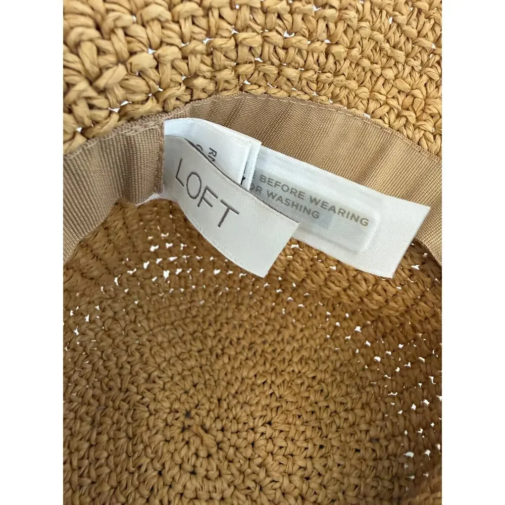 Ann Taylor LOFT Womens Woven Straw Crochet Sun Wide Brim Beach Summer Tan Hat
